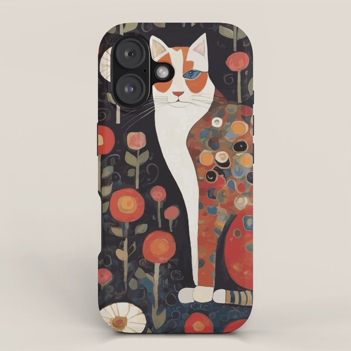 Klimt Calico Cat in a Garden of Abstract Flowers iPhone Case Gallery Image 1