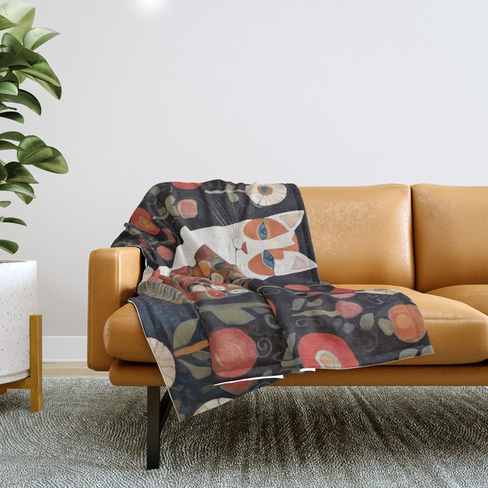 Klimt Calico Cat in a Garden of Abstract Flowers Throw Blanket Gallery Image 1