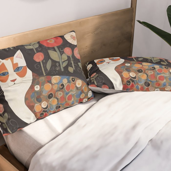 Klimt Calico Cat in a Garden of Abstract Flowers Pillow Sham Gallery Image 2