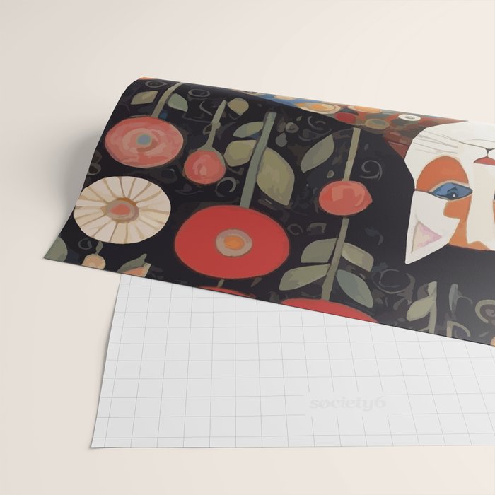 Klimt Calico Cat in a Garden of Abstract Flowers Wrapping Paper Gallery Image 2