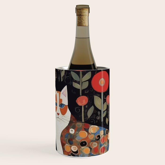 Klimt Calico Cat in a Garden of Abstract Flowers Wine Chiller Gallery Image 1