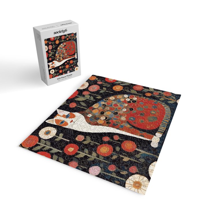 Klimt Calico Cat in a Garden of Abstract Flowers Jigsaw Puzzle Gallery Image 2