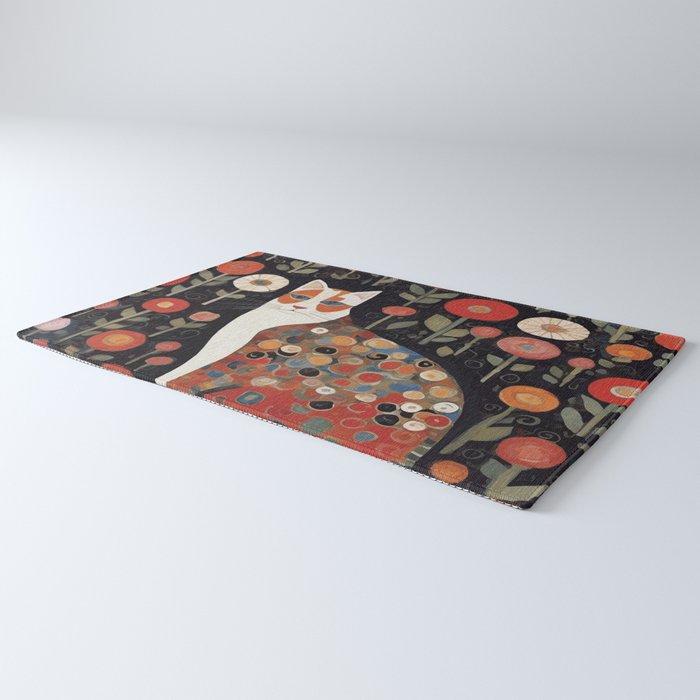 Klimt Calico Cat in a Garden of Abstract Flowers Rug Gallery Image 3