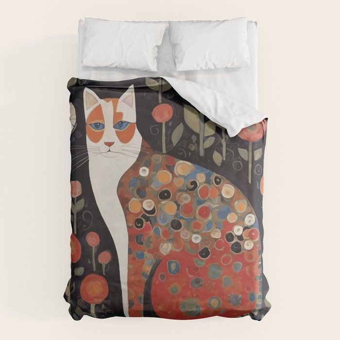 Klimt Calico Cat in a Garden of Abstract Flowers Duvet Cover Gallery Image 6