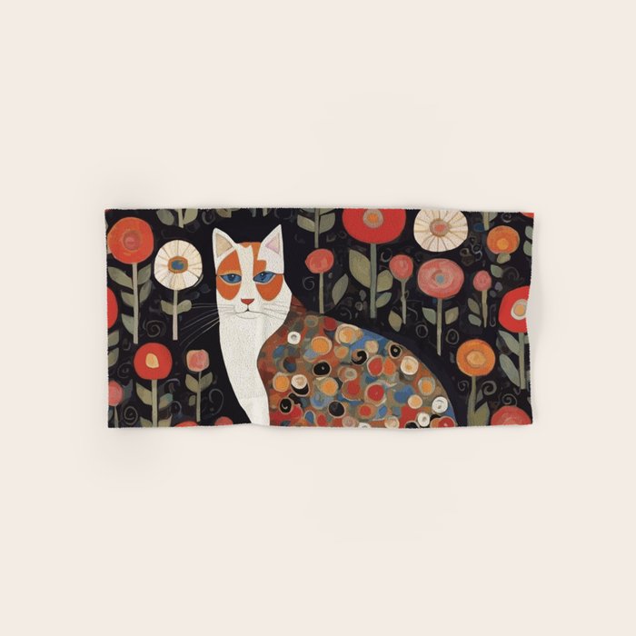 Klimt Calico Cat in a Garden of Abstract Flowers Bath Towel Gallery Image 1