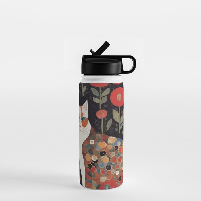 Klimt Calico Cat in a Garden of Abstract Flowers Water Bottle Gallery Image 1