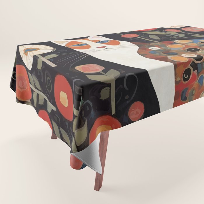 Klimt Calico Cat in a Garden of Abstract Flowers Tablecloth Gallery Image 1