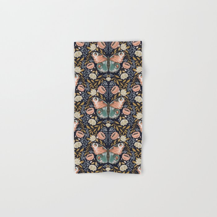 William Morris Inspired Butterfly Pattern - Midnight Garden Bath Towel Gallery Image 1