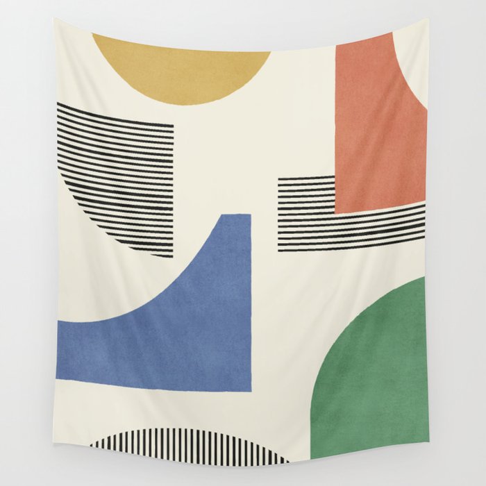 Abstract Lines Composition - 3 Colors Wall Tapestry Gallery Image 4