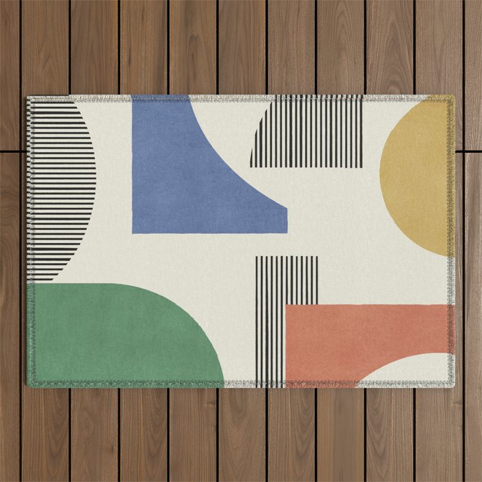 Abstract Lines Composition - 3 Colors Outdoor Rug Gallery Image 1