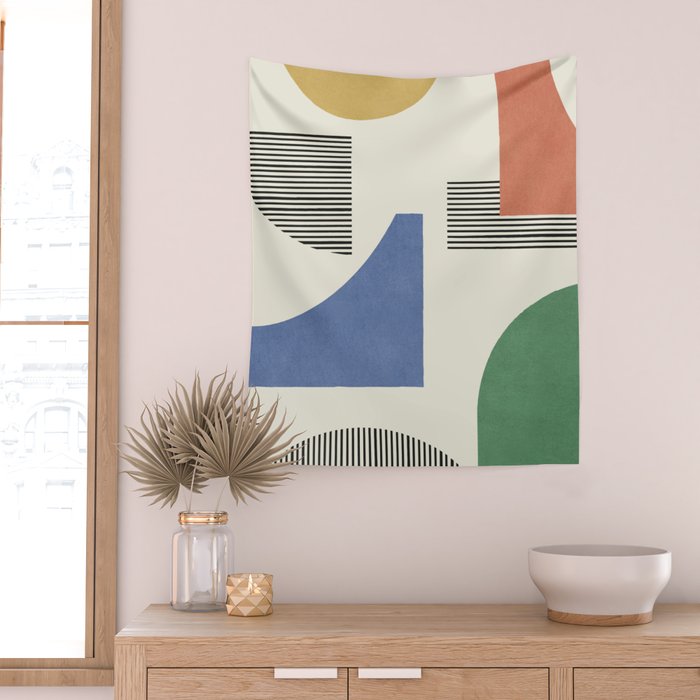 Abstract Lines Composition - 3 Colors Wall Tapestry Gallery Image 2