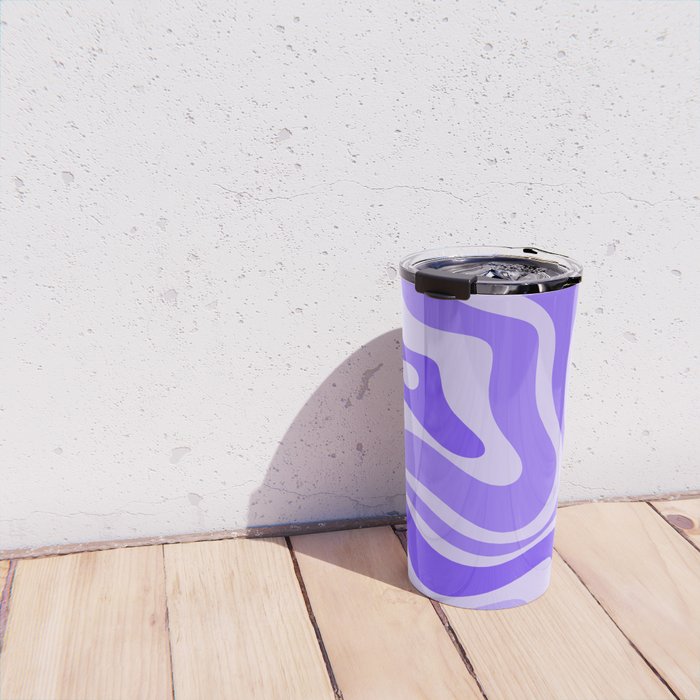 Liquid Swirl Abstract Pattern in Bright Lavender Purple Travel Mug Gallery Image 4