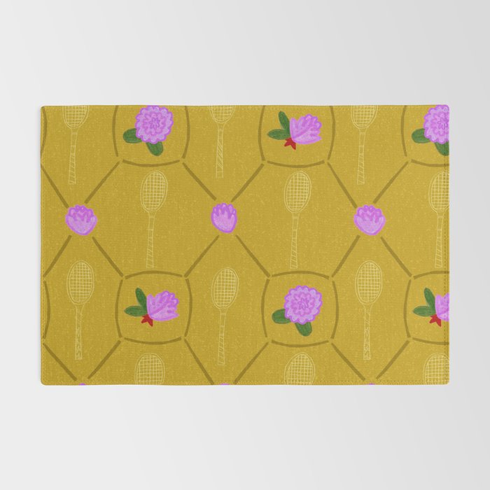 Tennis Rackets & Roses in Ochre & Purple Rug Gallery Image 2
