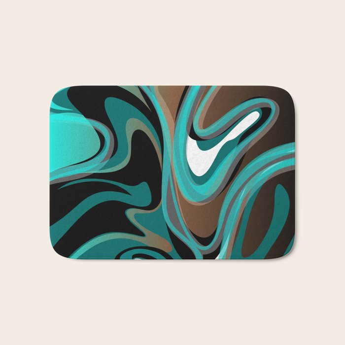 Liquify - Brown, Turquoise, Teal, Black, White Bath Mat Gallery Image 1