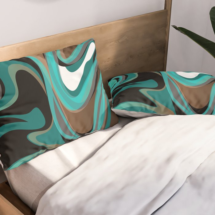 Liquify - Brown, Turquoise, Teal, Black, White Pillow Sham Gallery Image 2