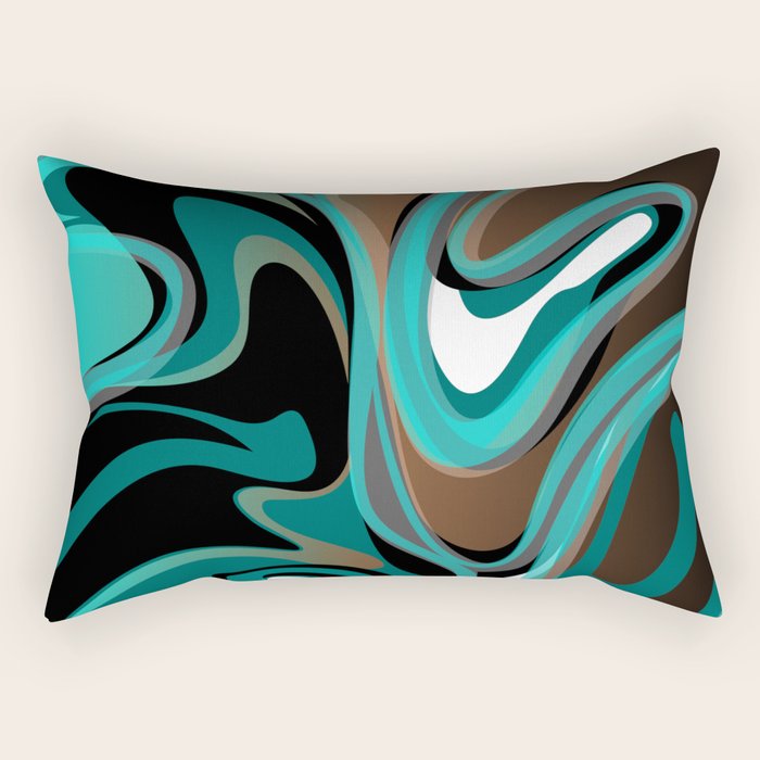 Liquify - Brown, Turquoise, Teal, Black, White Rectangular Pillow Gallery Image 1