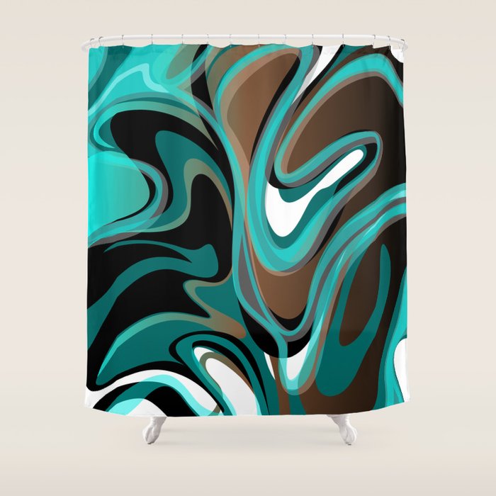 Liquify - Brown, Turquoise, Teal, Black, White Shower Curtain Gallery Image 1