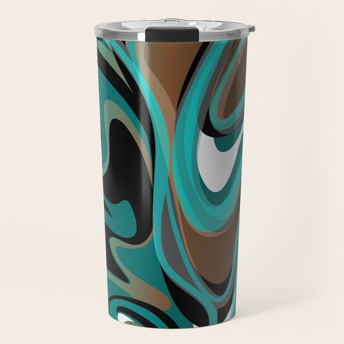 Liquify - Brown, Turquoise, Teal, Black, White Travel Mug Gallery Image 1