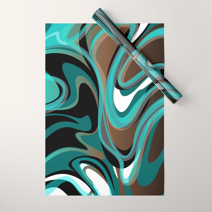 Liquify - Brown, Turquoise, Teal, Black, White Wrapping Paper Gallery Image 1
