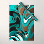 Liquify - Brown, Turquoise, Teal, Black, White Wrapping Paper Gallery Image 1
