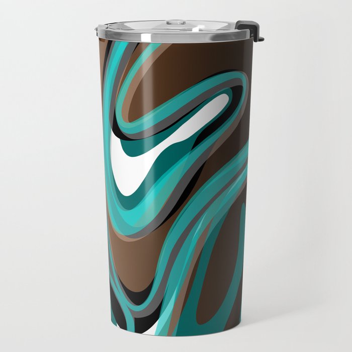 Liquify - Brown, Turquoise, Teal, Black, White Travel Mug Gallery Image 2