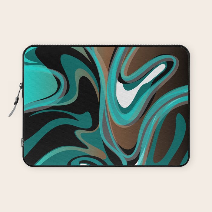 Liquify - Brown, Turquoise, Teal, Black, White Laptop Sleeve Gallery Image 1