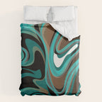 Liquify - Brown, Turquoise, Teal, Black, White Duvet Cover Gallery Image 6