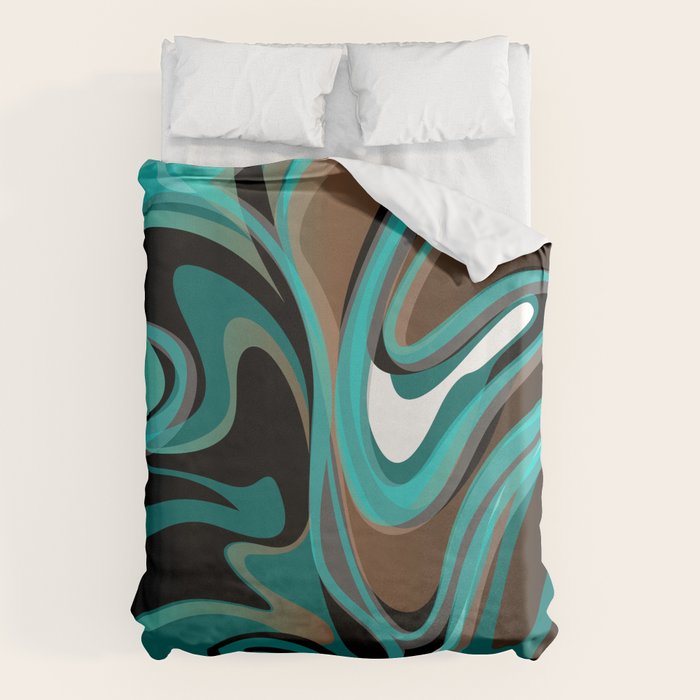 Liquify - Brown, Turquoise, Teal, Black, White Duvet Cover Gallery Image 6