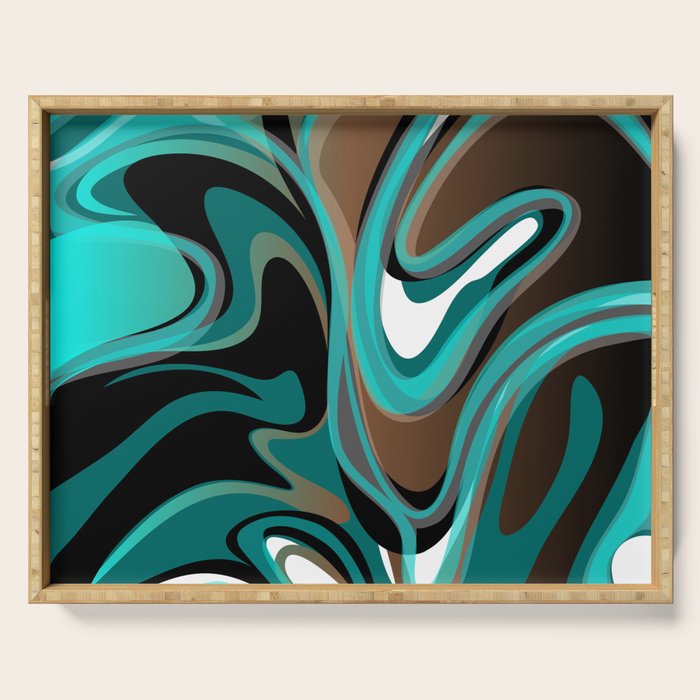 Liquify - Brown, Turquoise, Teal, Black, White Serving Tray Gallery Image 1