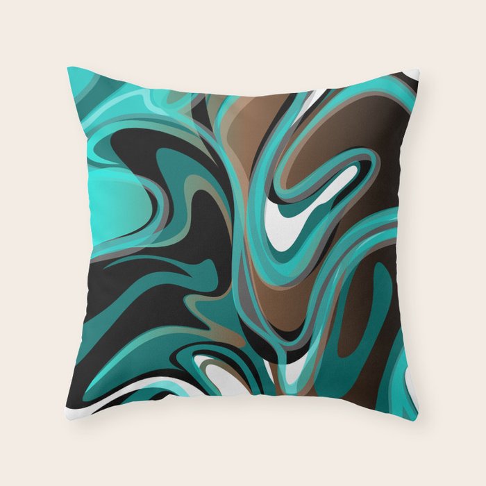 Liquify - Brown, Turquoise, Teal, Black, White Throw Pillow Gallery Image 6