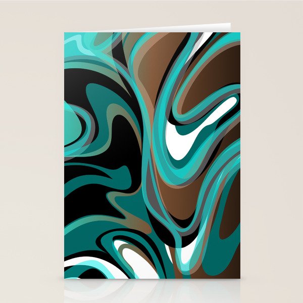 Liquify - Brown, Turquoise, Teal, Black, White Stationery Card