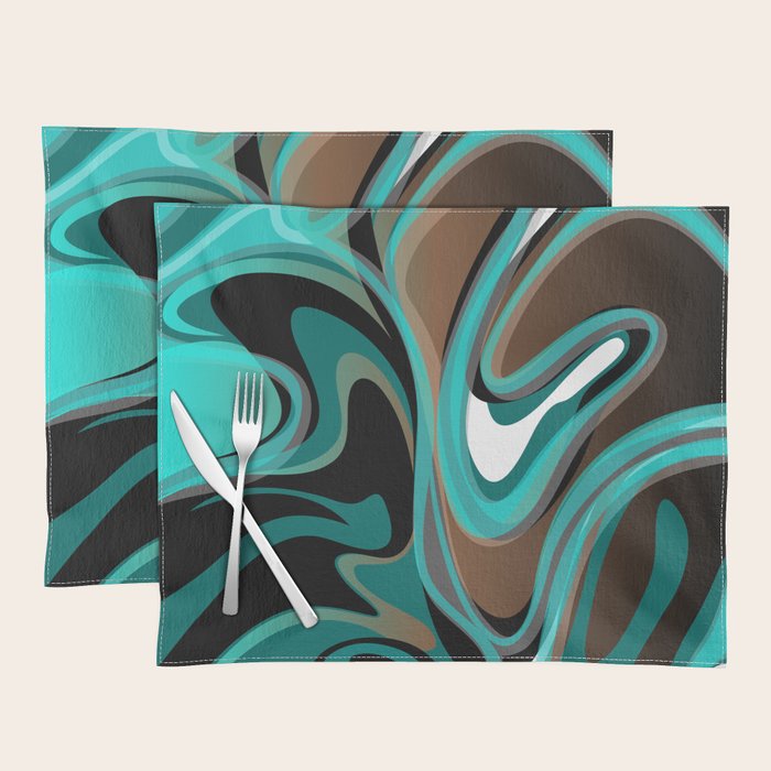 Liquify - Brown, Turquoise, Teal, Black, White Placemat