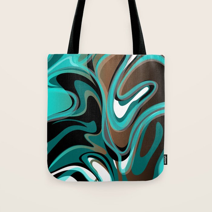 Liquify - Brown, Turquoise, Teal, Black, White Tote Bag Gallery Image 1