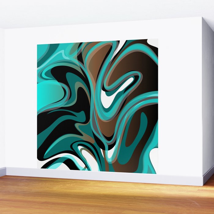 Liquify - Brown, Turquoise, Teal, Black, White Wall Mural Gallery Image 2