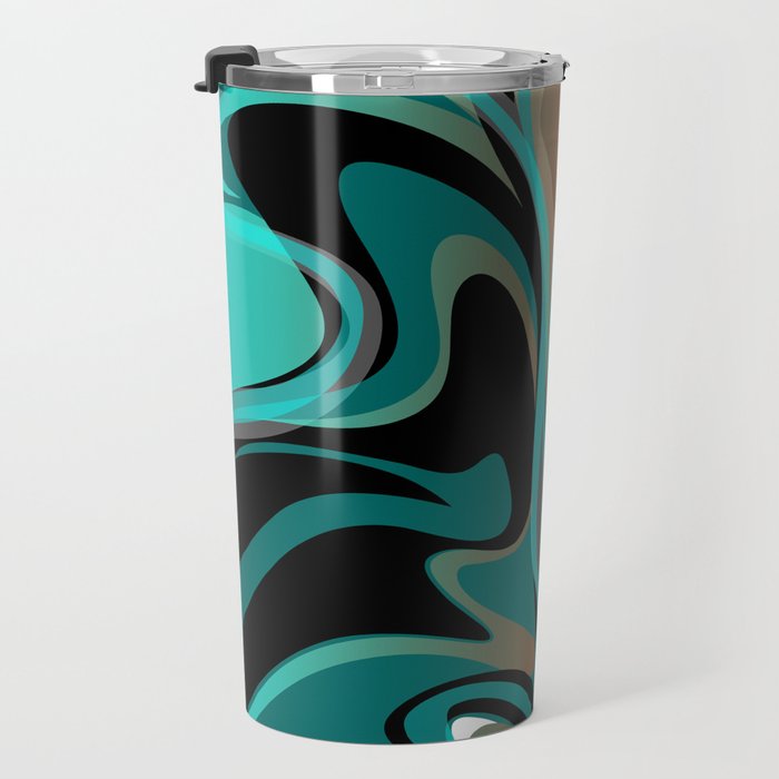 Liquify - Brown, Turquoise, Teal, Black, White Travel Mug Gallery Image 3
