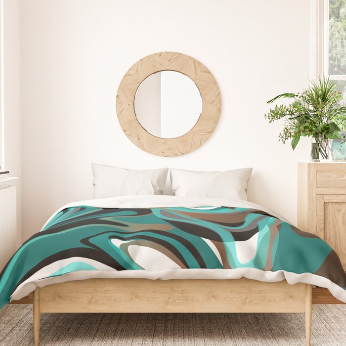 Liquify - Brown, Turquoise, Teal, Black, White Duvet Cover Gallery Image 3
