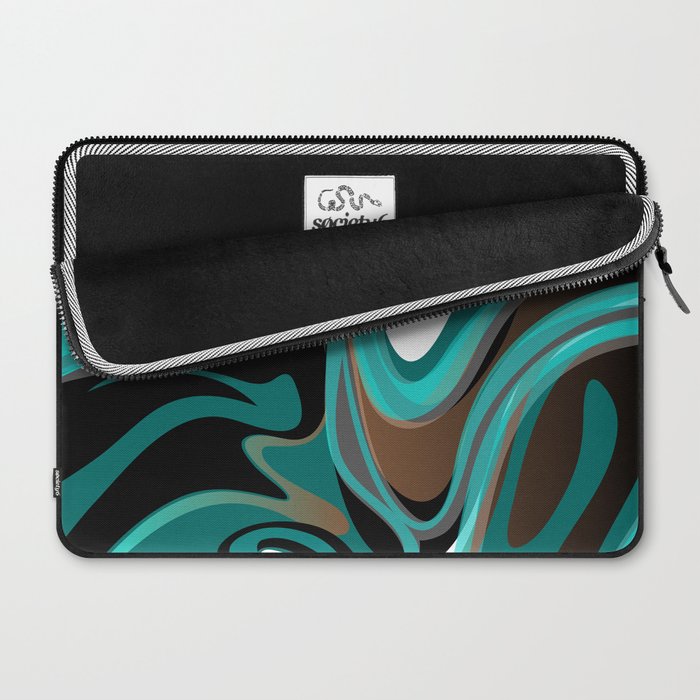 Liquify - Brown, Turquoise, Teal, Black, White Laptop Sleeve Gallery Image 2