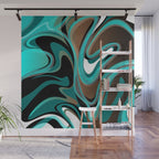 Liquify - Brown, Turquoise, Teal, Black, White Wall Mural Gallery Image 1
