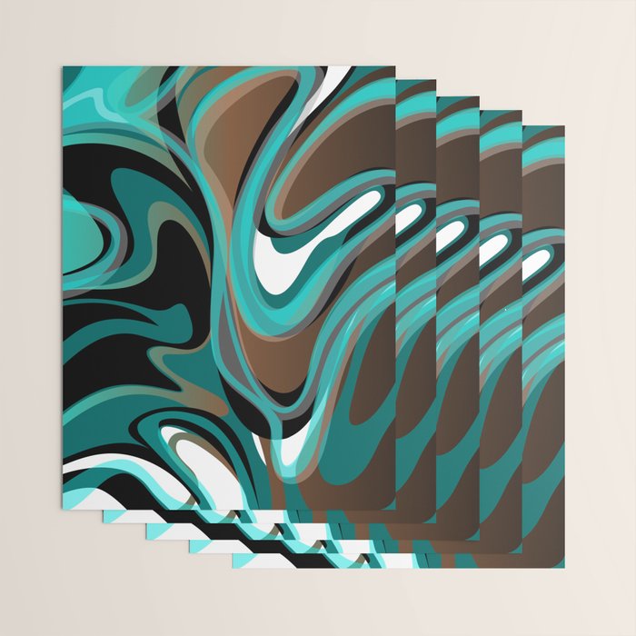 Liquify - Brown, Turquoise, Teal, Black, White Wrapping Paper Gallery Image 3