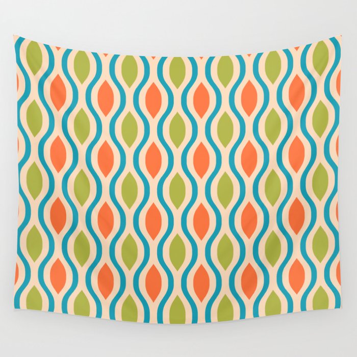 Mid Century Modern Style 336 Orange Turquoise and Olive Green Wall Tapestry Gallery Image 4