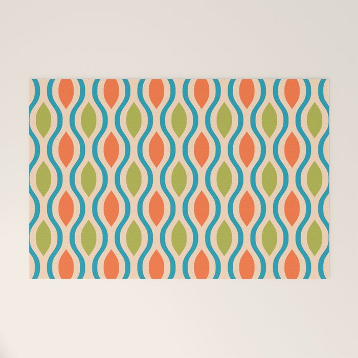 Mid Century Modern Style 336 Orange Turquoise and Olive Green Welcome Mat Gallery Image 1