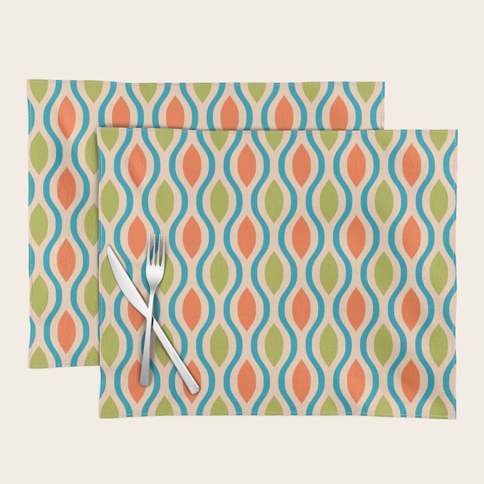 Mid Century Modern Style 336 Orange Turquoise and Olive Green Placemat Gallery Image 1