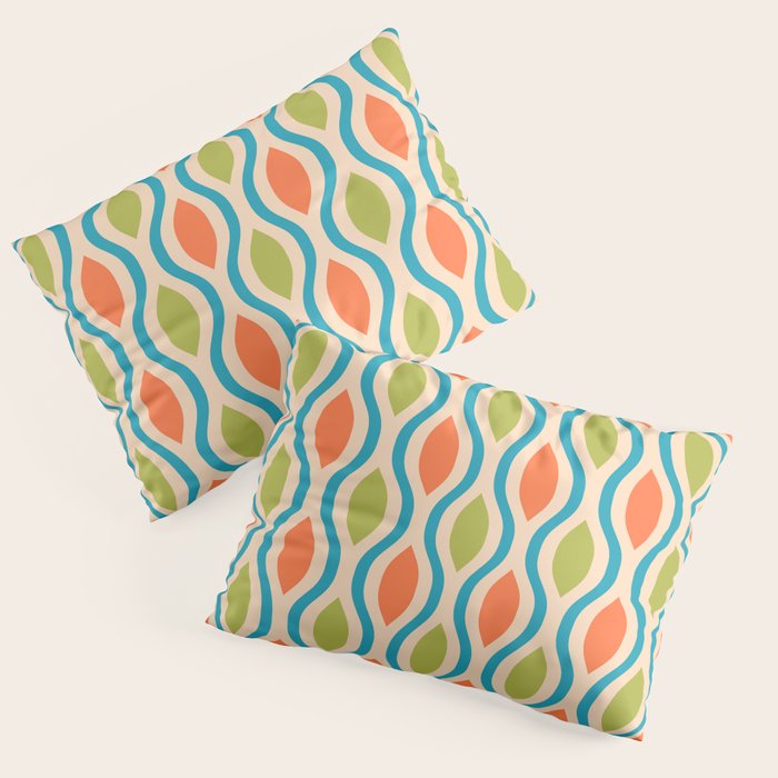 Mid Century Modern Style 336 Orange Turquoise and Olive Green Pillow Sham Gallery Image 1