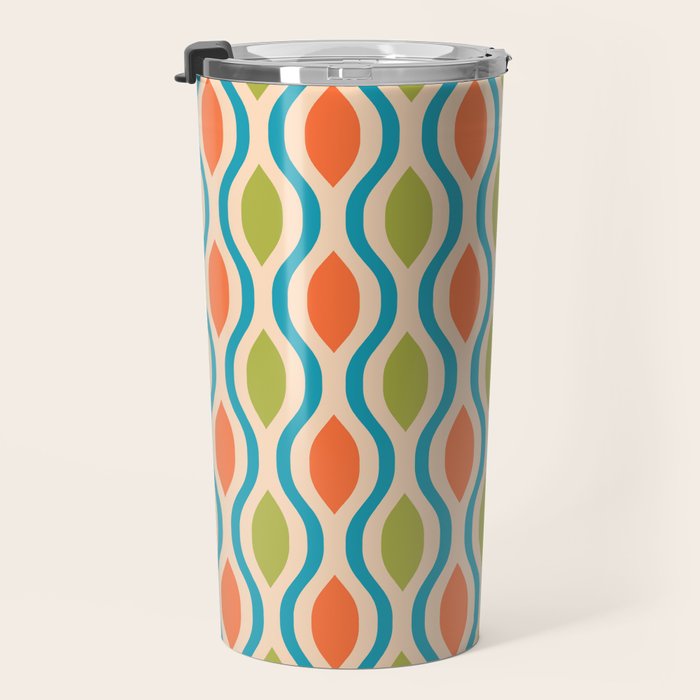 Mid Century Modern Style 336 Orange Turquoise and Olive Green Travel Mug Gallery Image 3