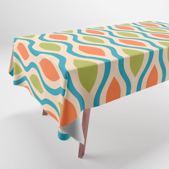 Mid Century Modern Style 336 Orange Turquoise and Olive Green Tablecloth Gallery Image 1