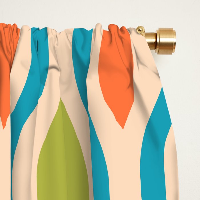 Mid Century Modern Style 336 Orange Turquoise and Olive Green Window Curtain Gallery Image 2