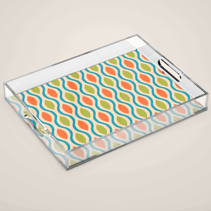 Mid Century Modern Style 336 Orange Turquoise and Olive Green Acrylic Tray Gallery Image 1