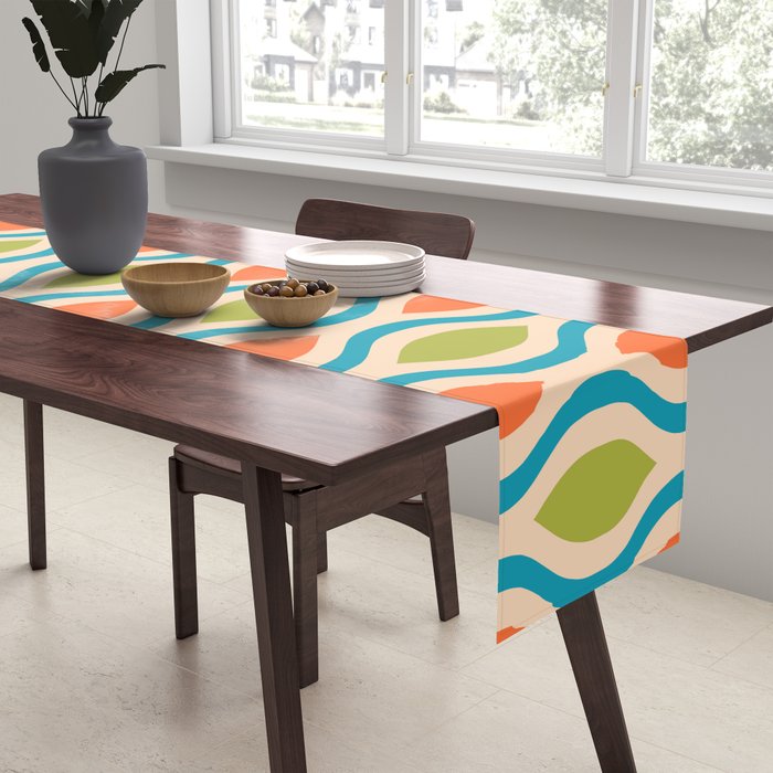 Mid Century Modern Style 336 Orange Turquoise and Olive Green Table Runner Gallery Image 2
