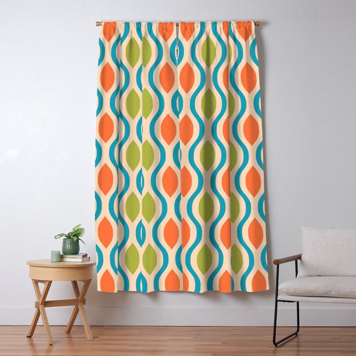 Mid Century Modern Style 336 Orange Turquoise and Olive Green Window Curtain Gallery Image 5