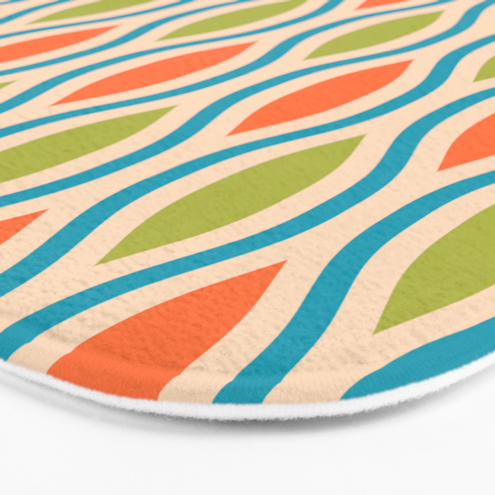 Mid Century Modern Style 336 Orange Turquoise and Olive Green Bath Mat Gallery Image 3